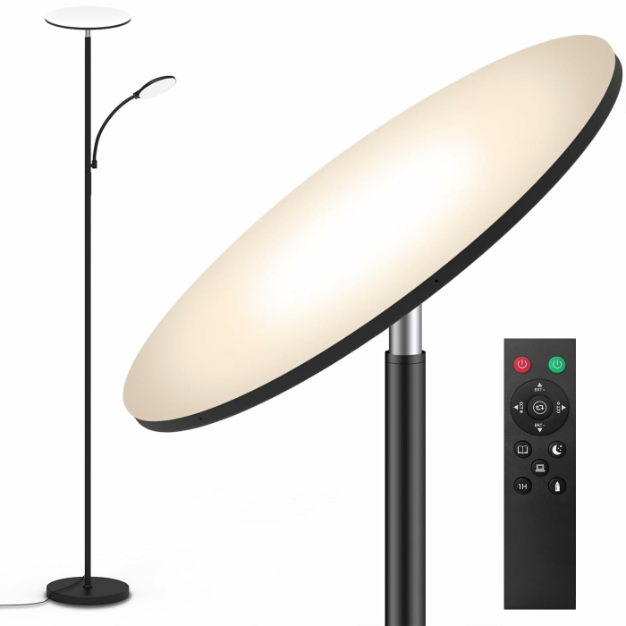 LED Stehlampe Deckenfluter Dimmbar, 42W 4200LM Superhelle Wohnzimmer Stehlampe mit Leselampe, 175CM Hohe Moderne Standleuchte mit Fernbedienung & Touch Steuerung für Schlafzimmer BüRo Eisen Angebot bei HelloDeals