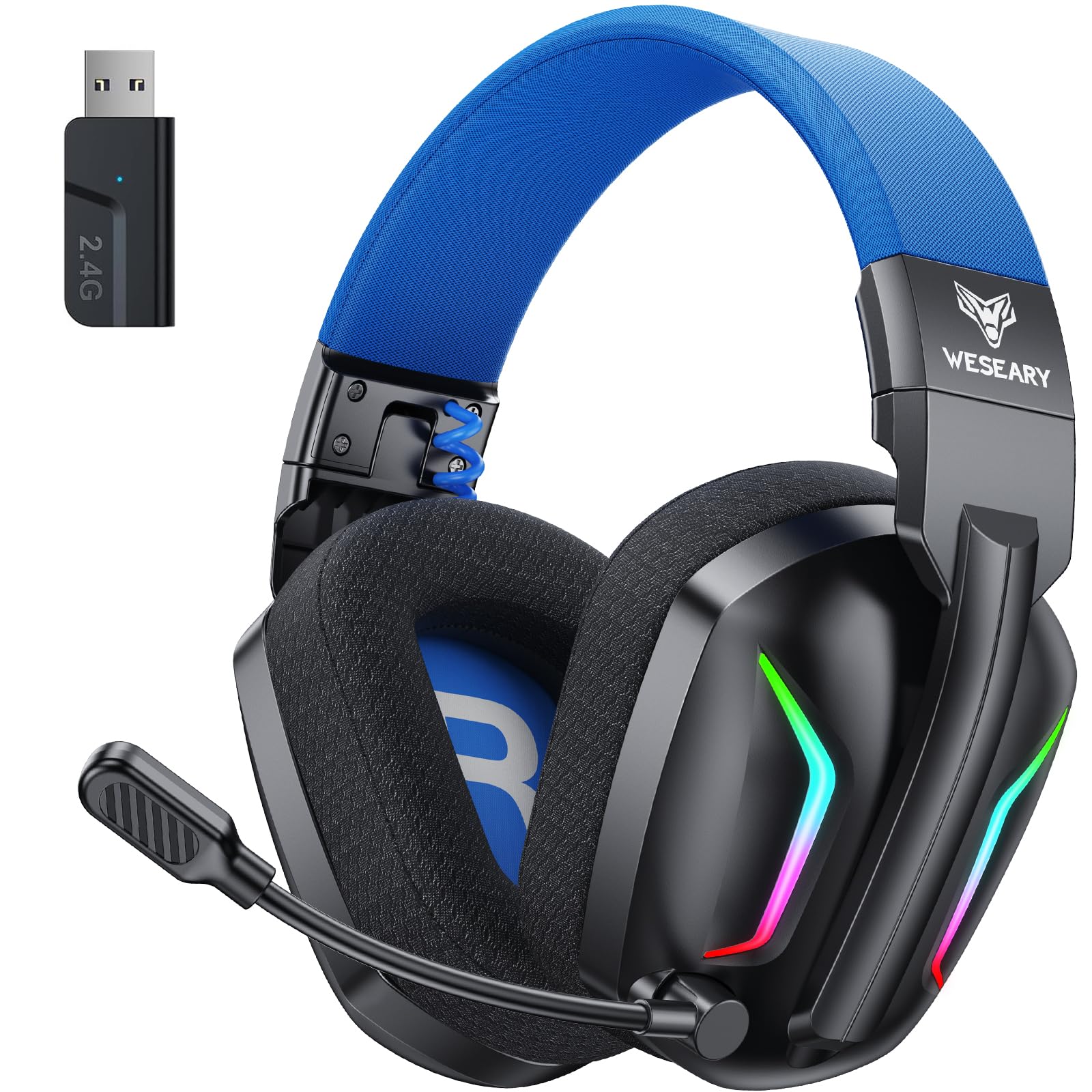WG1 Bluetooth Headset, 2,4G Wireless Gaming Headset mit Mikrofon für PS5, PS4, PC, Switch, Mac, Faltbarer Surround Sound Noise Cancelling Kopfhörer mit LED Licht, Über 50 Stunden Akkulaufzeit Pro-Wireless Cyberblue Angebot bei HelloDeals