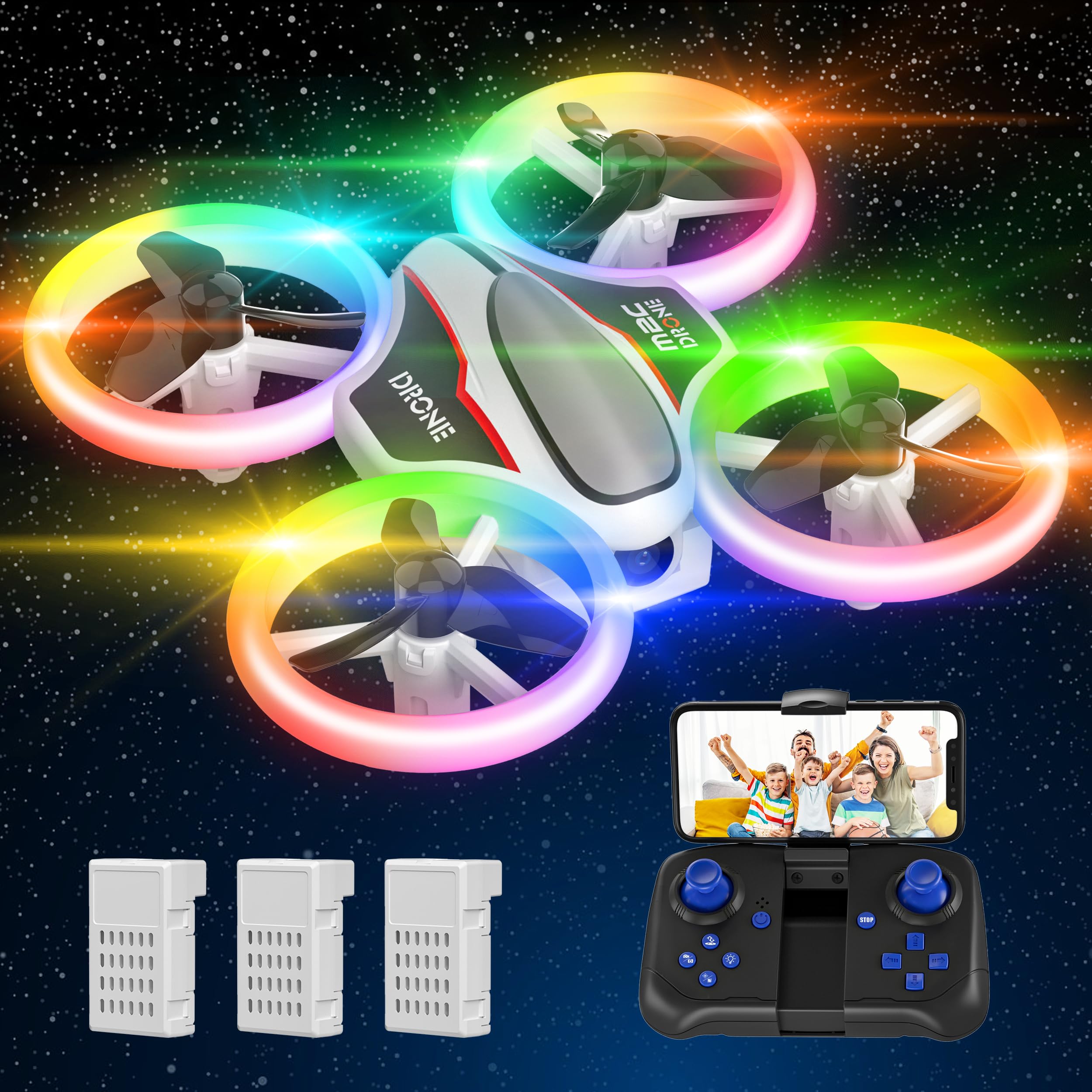 Mini Drohne mit Kamera HD 720P für Kinder, RC Drone mit Mehrfarbige LED Lichter, Quadrocopter mit 3D Flips und 3 Akkus, 21 Min Lange Flugzeit, Spielzeug Drohne Helikopter für Kinder und Anfänger Angebot bei HelloDeals