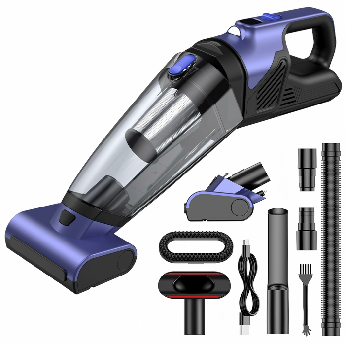 Handstaubsauger Akku 10000Pa Kabelloser Staubsauger，automatische Bürstenrolle,LED-Licht，Kabelloser Handstaubsauger，digitales Display, 720mL Staubbehälter, Doppelmotor für Tierhaare & Teppiche Violett-1 Angebot bei HelloDeals