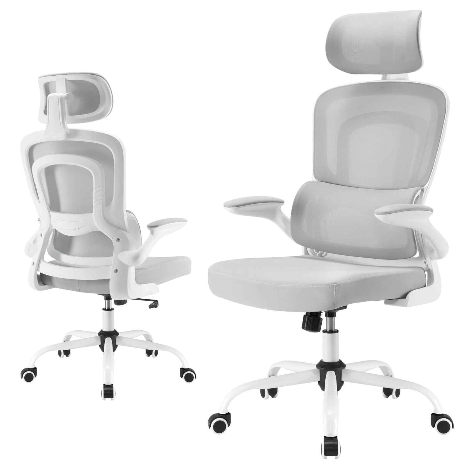 Farini Schreibtischstuhl Bürostuhl Ergonomisch mit mit Verstellbarer Kopfstütze, Office Chair Chefsessel mit Armlehne, Gaming Stuhl mit Rollen Hellgrau Mit Kopfstütze Angebot bei HelloDeals