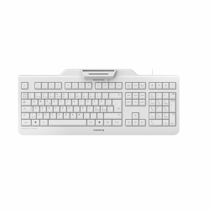 CHERRY KC 1000 SC, Kabelgebundene Security-Tastatur mit integriertem Kartenleser, Pan-Nordisches Layout (QWERTY), Plug & Play (USB-A), Flaches Design, Weiß-Grau Angebot bei HelloDeals
