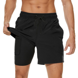 Arcweg Badehose für Herren mit Kompression Liner 2 in 1 Atmungsaktiv Badeshorts Männer Elastisch Trainingsshorts Verstellbar Tunnelzug mit Reißverschlusstaschen L Schwarz Angebot bei HelloDeals