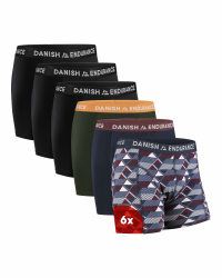 DANISH ENDURANCE 6er Pack Boxershorts Herren, Weiche Baumwolle, Unterhosen Männer mit Stretch, Bequem & Ohne Zettel, Mit Eingriff oder ohne Mehrfarbig (3x Schwarz, 1x Grün/Orange, 1x Marineblau/Bordeaux, 1x Retro) XXL Angebot bei HelloDeals
