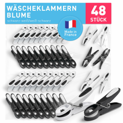 stabile Wäscheklammern ohne Abdruck – Blume Design – robuste Kluppen Softgrip UV-beständig, wetterfest – 48x Wäscheklammer – schwarz-Weiss/Weiss-schwarz Angebot bei HelloDeals