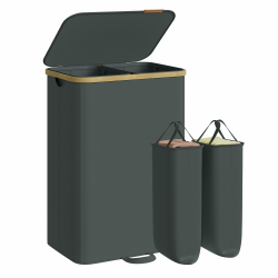 SONGMICS Wäschekorb mit Deckel, Wäschesammler, Wäschesortierer, Wäschetonne, Wäschesack herausnehmbar, Bambusrahmen, für Waschküche, Schlafzimmer, 2 Fächer, 150 Liter, schiefergrau LCB532GN01 150 L (2 Fächer) Schiefergrau Angebot bei HelloDeals