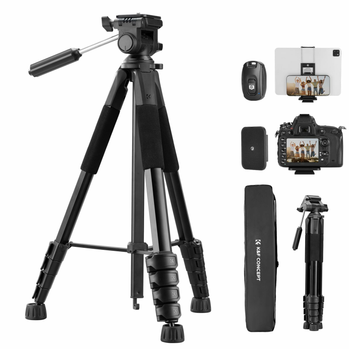 K&F CONCEPT Kamerastativ S255A3+BV01, Leichtes Stativ mit Tasche,190cm Handystativ,Tripod für Canon Nikon Sony Kamera/DSLR/Camcorder, Stativ für Smartphone,Reisestativ mit Handy-Tablet-Halterung 190 cm Mit 2-In-1-Halterung Angebot bei HelloDeals