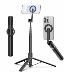 TONEOF 173cm Magnetisches Selfie Stick Stativ, Stark Magnetischer Aluminium Halter für Magsafe, 360° Drehbar, Einziehbares Einbein Stative mit Metallring&Fernbedienung, Tragbares Handystativ-Schwarz 173cm Schwarz Angebot bei HelloDeals
