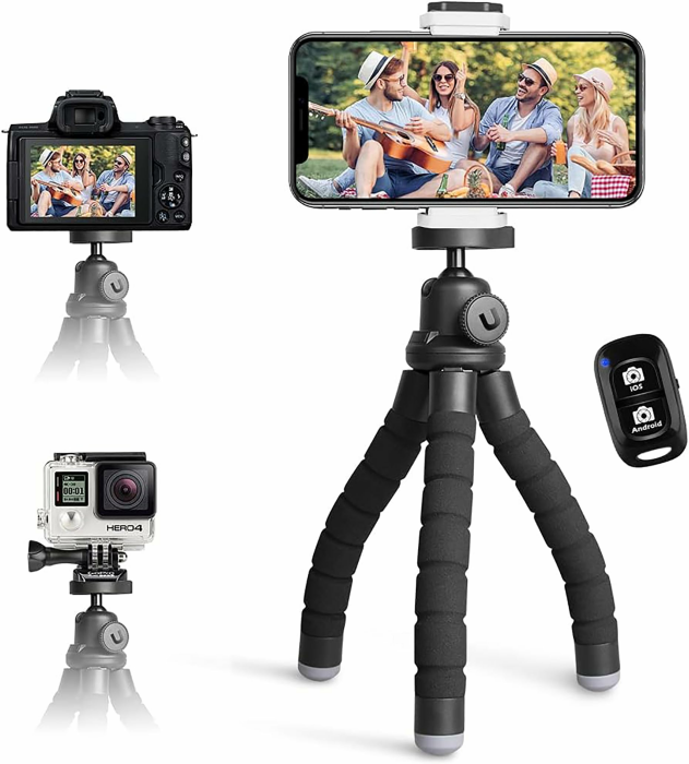 UBeesize Handy Stativ, Mini Stativ für Smartphone und Kamera, Tripod Ständer mit Wireless Fernbedienung Schwarz Angebot bei HelloDeals