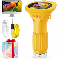 Mikroskop für Kinder, Ashfly 1000X Taschenmikroskop mit 2,0" IPS-Bildschirm USB Microscope Lupe, 8 LED Lights -Anschluss an PC, Mini-Kindermikroskop für Ostern Spielzeug - Orange Yellow Angebot bei HelloDeals
