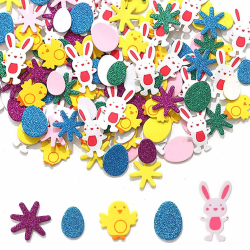HERZONE 300pcs Ostern Aufkleber Sticker Ostern Moosgummi Aufkleber Glitzer Sticker Selbstklebend Ostern Bunt Ostern Dekoration Ei Hasen Küken Blumen Aufkleber für Kunsthandwerk Heimdekoration (A) Angebot bei HelloDeals