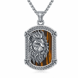 Halskette mit Löwen Anhänger für Herren 925er Sterling Silber Löwe von Juda Gothic Punkrock Halskette mit Anhänger für Herren Modeschmuck Geschenk für Jungen Tigeraugestein Angebot bei HelloDeals