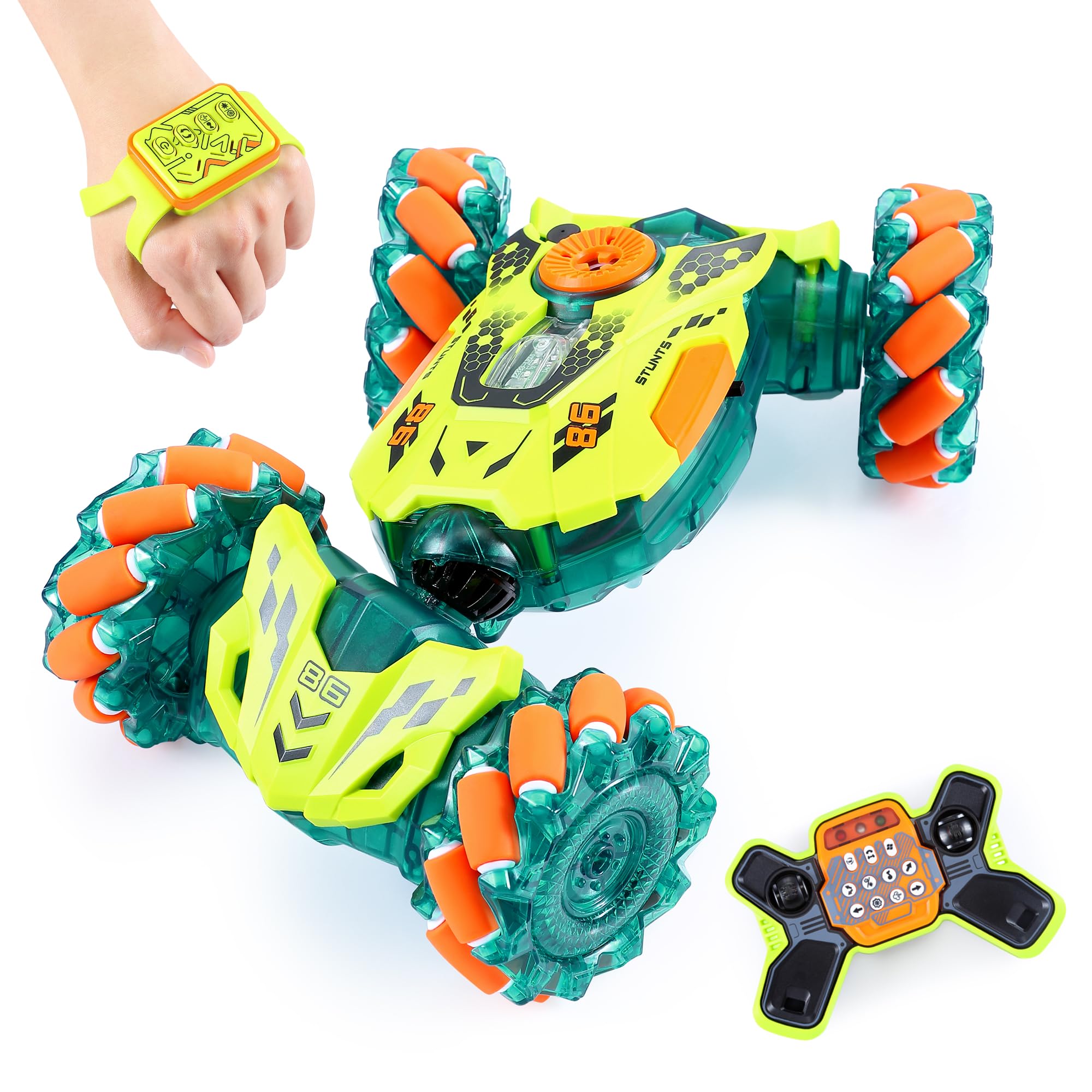 A ALPHA Ferngesteuertes Auto Kinder mit Fernbedienung, 4WD 360°Rotation Offroad RC Stunt Car mit LED Licht, 2.4GHz Auto mit Fernbedienung ab 4 5 6 7 8 9 10+ Jahre, grün Angebot bei HelloDeals