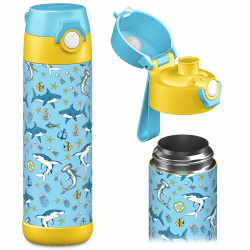 Jarlson® Trinkflasche Kinder Edelstahl MALI [THERMOSFLASCHE] - Kindertrinkflasche Auslaufsicher - Thermoskanne Kohlensäure geeignet - Thermo Trink Flasche für Schule & Kindergarten (500ml, Haie) 500 ml Haie Angebot bei HelloDeals