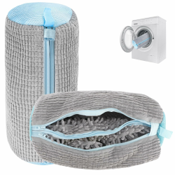 Kasanni 2-in-1 Premium Schuhwaschbeutel für Waschmaschine, Doppelreißverschluss, 360° Reinigung, Wiederverwendbar, Schützt Schuhe vor Verformung, Geeignet für alle Schuharten und Waschmaschinen (Grau) Angebot bei HelloDeals