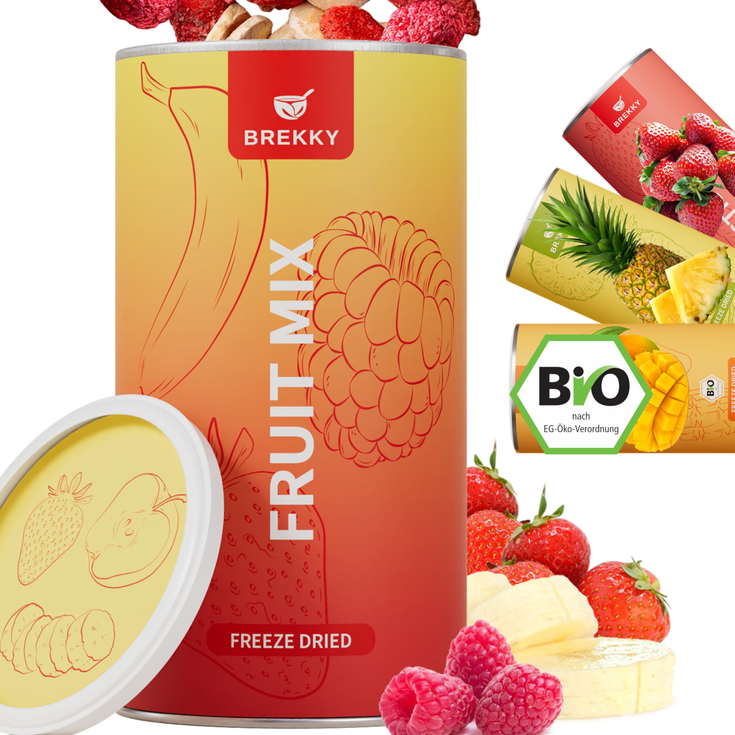 BREKKY - Gefriergetrocknete Früchte Mix - Erdbeeren, Bananen & Himbeeren - 100% natürliche Trockenfrüchte ohne Zuckerzusatz - vegan, ballaststoffreich & extra knusprig Angebot bei HelloDeals