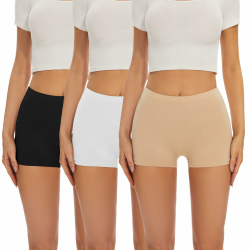 SIHOHAN Boxershorts Damen Baumwolle Radlerhose Damen Kurz für Kleid Bauchweg Unterhosen Nahtlos Unterziehhose Doppelter Schritt Panties XL Schwarz+weiß+beige Angebot bei HelloDeals