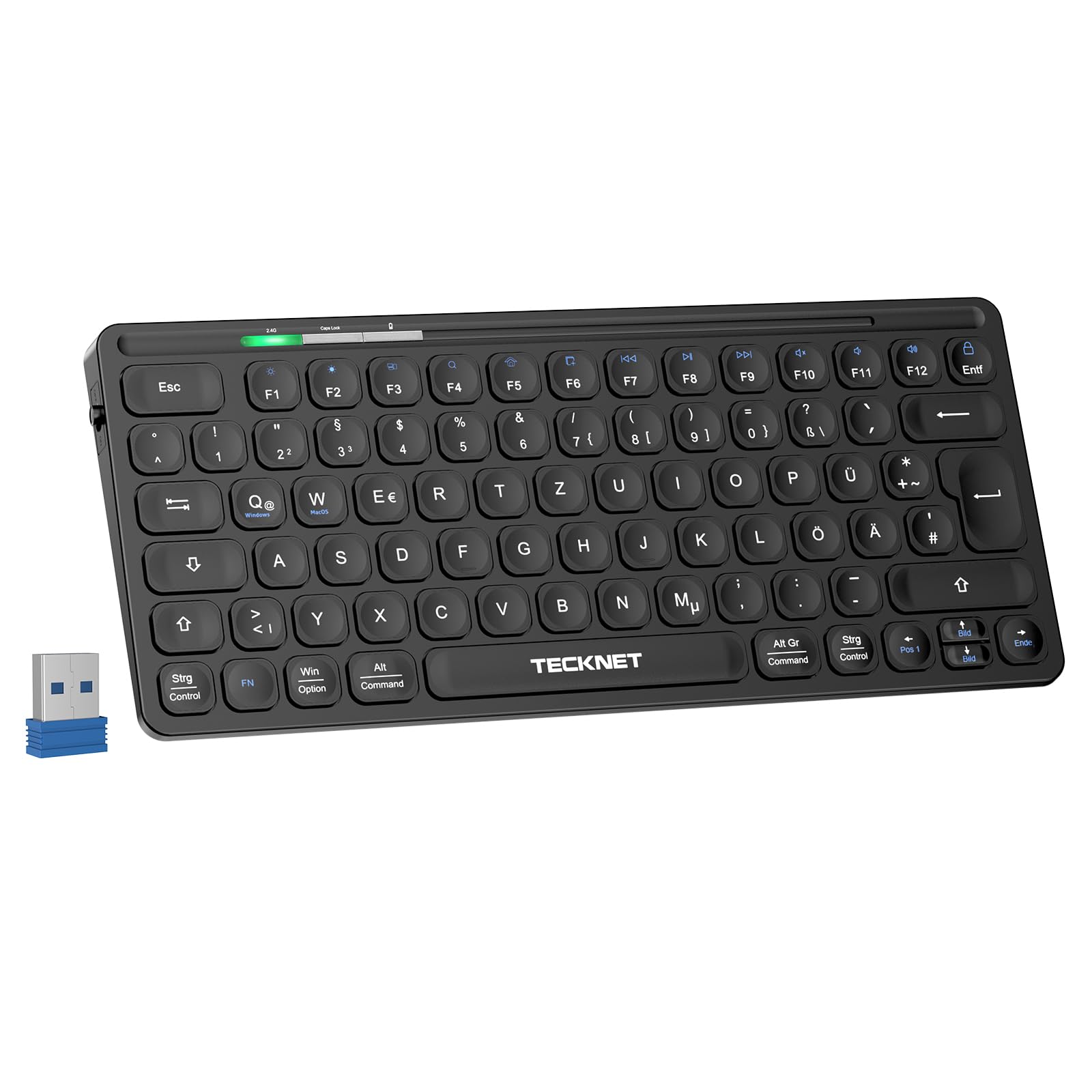 TECKNET Mini Kabellose Tastatur, Deutsches Layout (QWERTZ), USB-Anschluss, PC Tastatur mit Multimedia-Hotkeys für Computer, Laptop, Windows, Mac, Schwarz Angebot bei HelloDeals