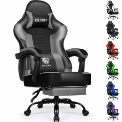 Gaming Stuhl Ergonomischer mit Fußstütze, Gaming Chair Bürostuhl 150 kg Belastbarkeit, Gamer Stuhl aus Kunstleder, Höhenverstellbarer PC Zockerstuhl für Jugendliche Erwachsene, Grau Grau Mit PU Rollen Angebot bei HelloDeals
