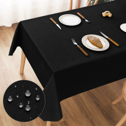 AooHome Tischdecke Abwaschbar, Schwarz Tischdecken 140x240cm Leinen-Optik Tischtuch aus Polyester Wasserabweisend mit Lotuseffekt, Dauerhaft Kratzfest für Wohnzimmer, Esszimmer, Balkon, Garten Schwarz 240 x 140 cm (Rechteckig) Angebot bei HelloDeals