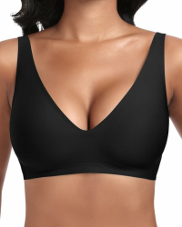 Tiefer V Push Up BH ohne Bügel for Damen Bequemer BH für Große Brüste Starker Halt Seamless Soft Bra Bügelloser Gepolstert Nahtloser Glatter Bralette Schwarz S Angebot bei HelloDeals