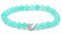 Echtes Amazonit AAA Edelstein Armband mit 6mm Perlen und Edelstahlherz - verschiedene Längen - Heilstein Schutzstein Talisman Glücksbringer Geschenk (Amazonit, 18CM) M - 18 CM Amazonit AAA Angebot bei HelloDeals