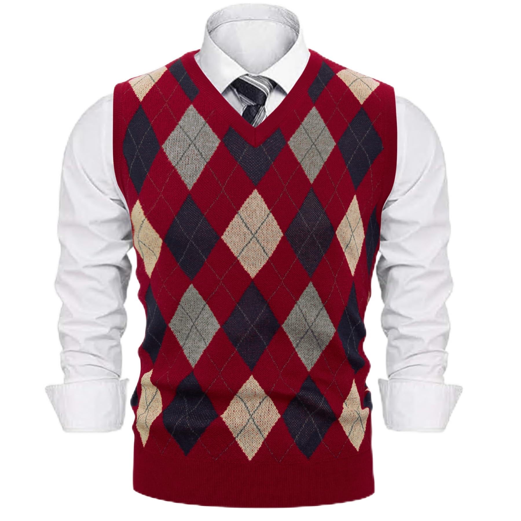 Sykooria Pullunder Herren Ärmellose Strickweste V-Ausschnitt Strick Pullover Weste Winter Einfarbig Sleeveless Strickpullover für Männer S-XXL 4-weinrot XL Angebot bei HelloDeals