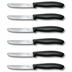 Victorinox Swiss Classic, Frühstücksmesser, Brötchenmesser, Scharfe Klinge, Wellenschliff, 11 cm, Kunststoffgriff, Rostfreier Stahl, Set 6teilig, Schwarz Classic Schwarz 6er Set Angebot bei HelloDeals