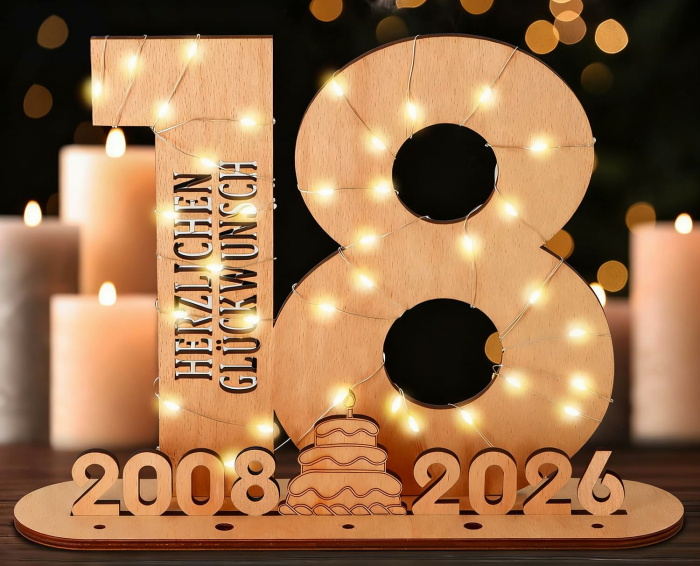 2026 Originelle 18 Geburtstag Geschenk Mädchen & Jungen - Geldgeschenke Geburtstag 18 mit LED Lichterkette Ständer - Holz-Schild Gästebuch - 18 Geburtstag Deko - Personalisierbares Geschenk 2026-18 Angebot bei HelloDeals