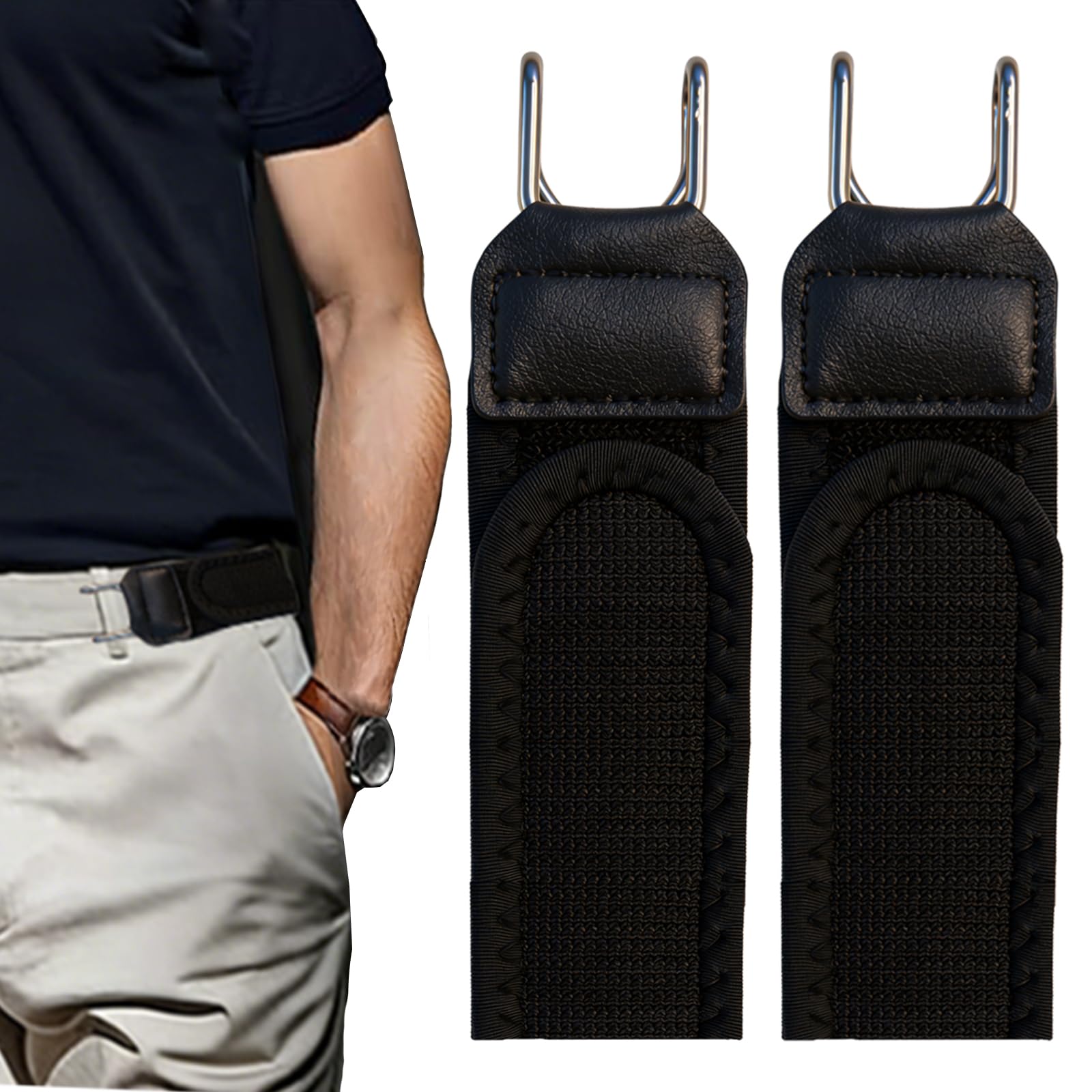 Gürtel Ohne Schnalle, Elastischer Schnallenloser Gürtel Herren & Damen, Buckle Less Belt mit Metallhaken, Verstellbar mit Klettverschluss, Komfortabel und Einfach zu Bedienen Schwarz Angebot bei HelloDeals