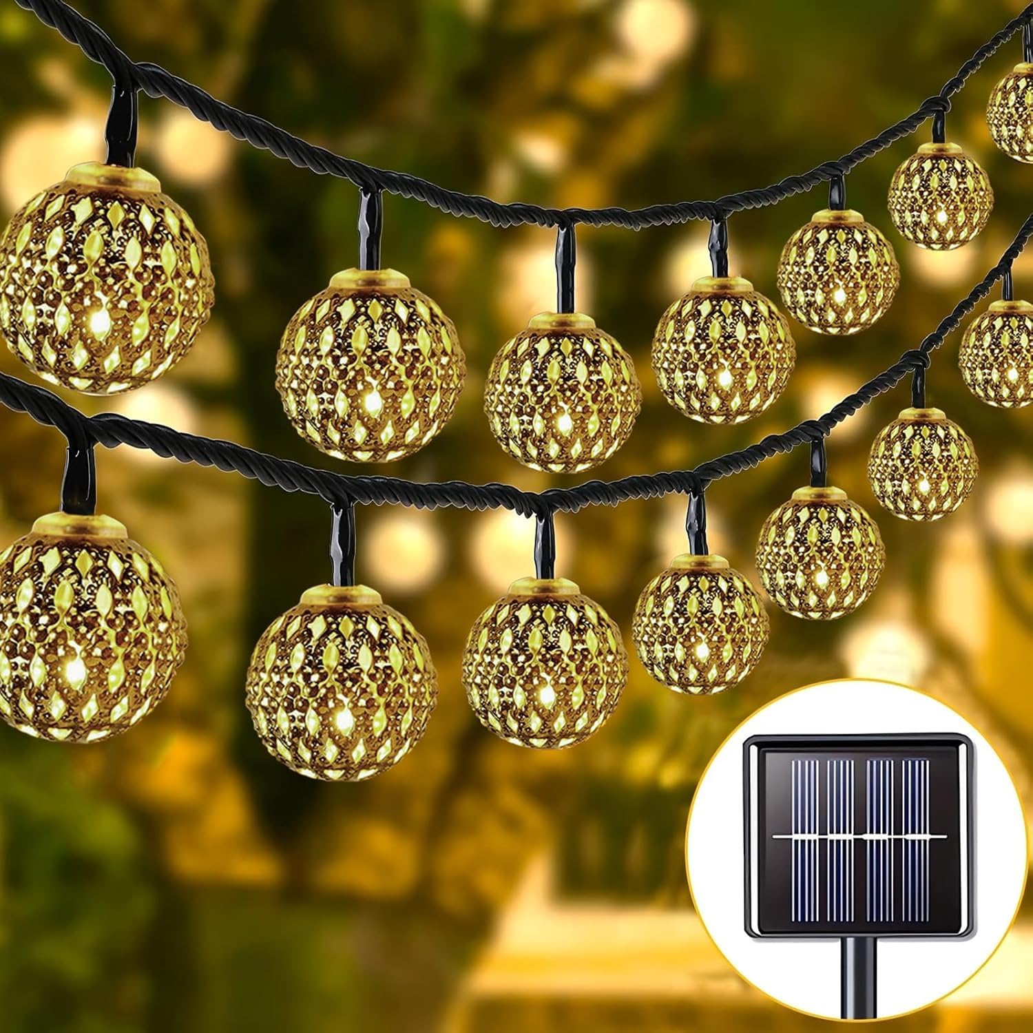 Marokkanischen Orb Schnurlichter,8 Modi Solar Lichterkette Aussen,IP65 Wasserdicht Silber Kugel Lichterkette Solarlampen, String Lights für Garten,Balkon,Terrasse,Bäume,Weihnachten- 7M 50LED Angebot bei HelloDeals