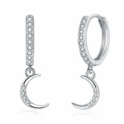 925 Sterling Silber Creolen Mit Anhänger - Ohrringe Mit Mond/Stern Hängend, Hypoallergen Süße Klein Knorpel Schlafen Creolen für Damen Mädchen A - Silber Angebot bei HelloDeals