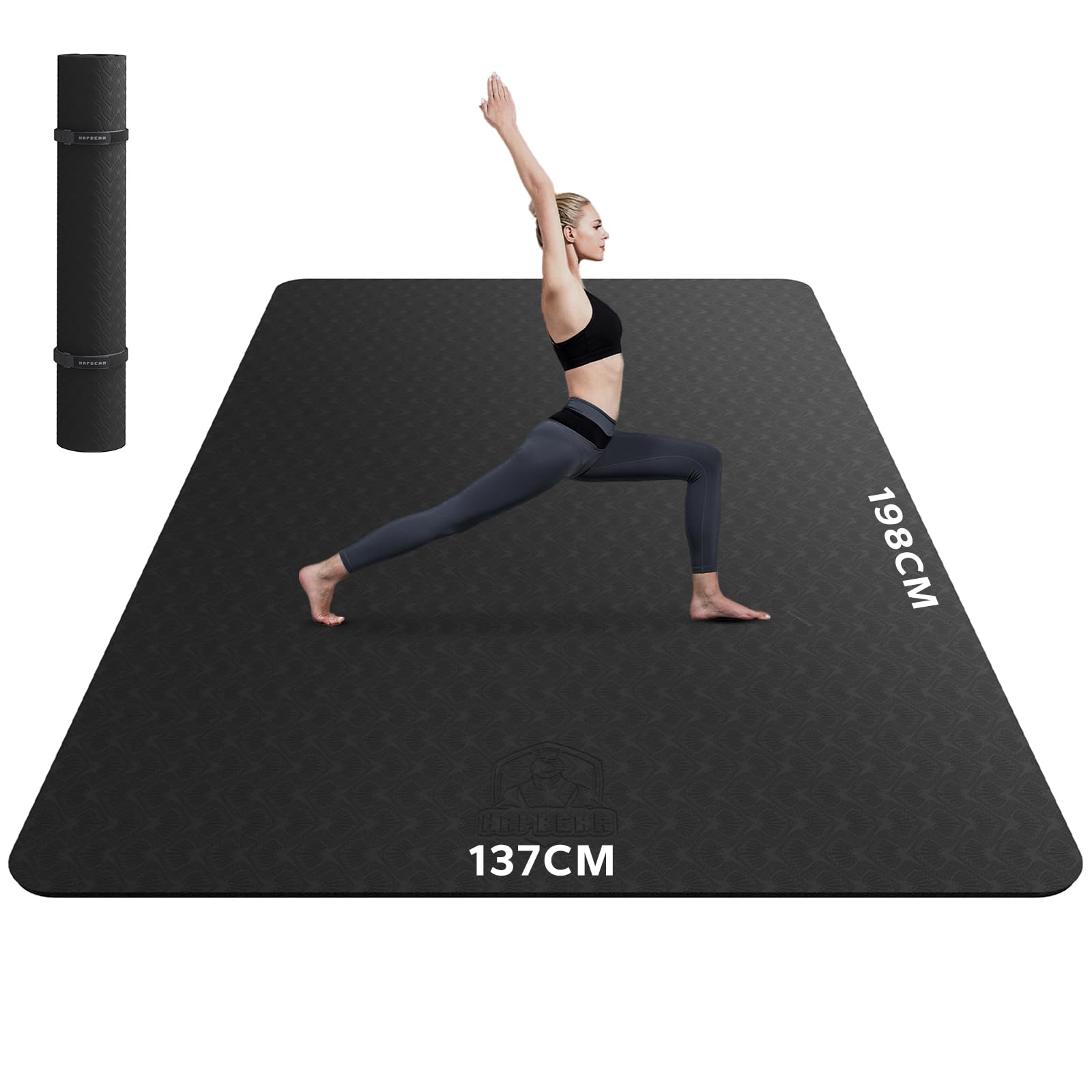 HAPBEAR Yogamatte XXL- Extra Groß Breit Yoga Matte, Sportmatte Fitnessmatte Rutschfest 198cm x137cm / 183cm x116cm/6mm Dicke,Ultra Haltbar, Gymnastikmatte für Pilates, Gym, Zuhause, Workout A-Schwarz- 198cm x137cmx6mm 6MM Angebot bei HelloDeals