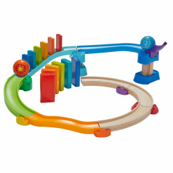 HABA 305347 - Kullerbü - Kugelbahn Kringel-Domino, Kugelbahn aus Holz mit Kringelbahn und Dominotreppe, Holzspielzeug ab 2 Jahren Angebot bei HelloDeals