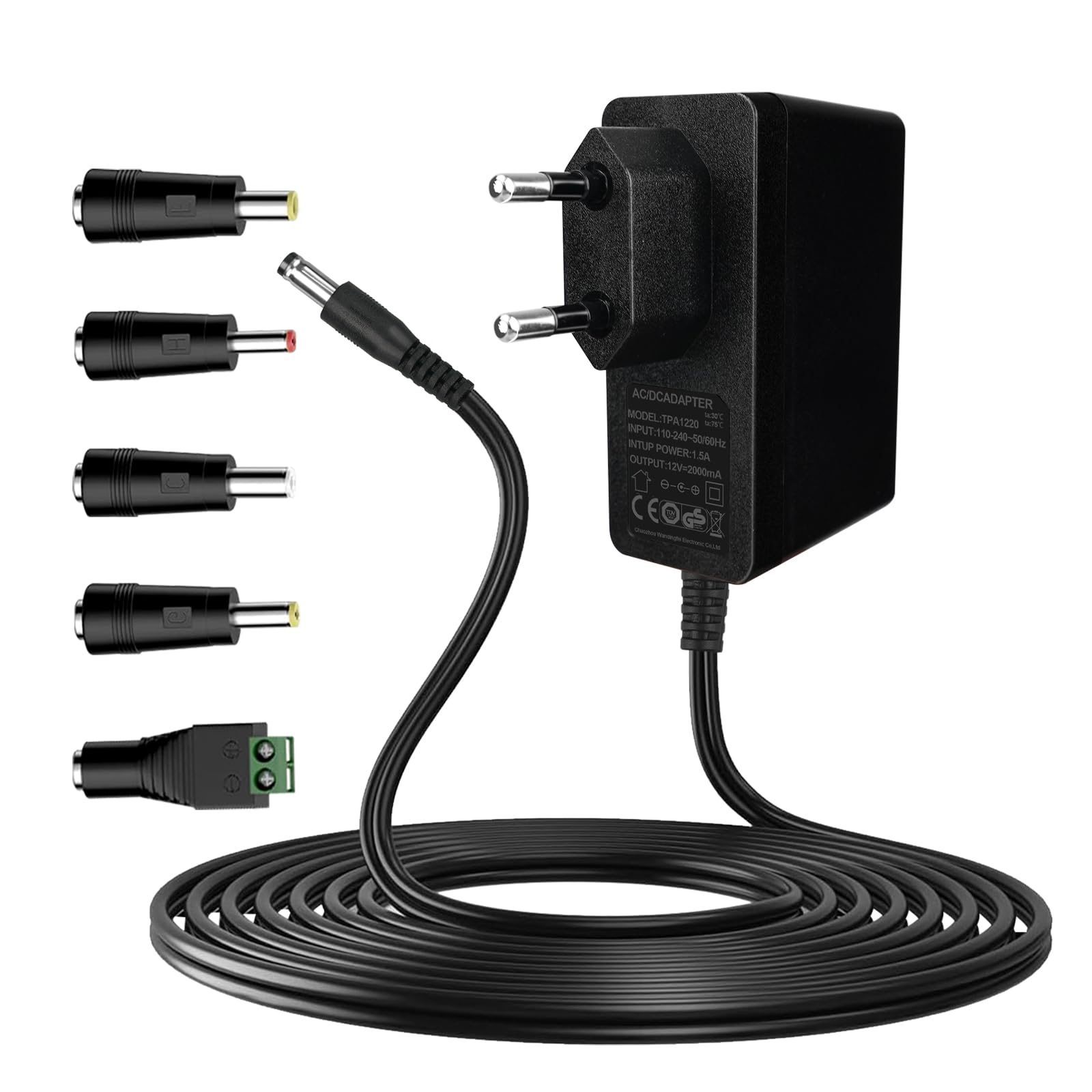 12V Netzteil 2A - Universal Netzteil, 2 Meter langes Kabel AC Adapter Eingang 110-240V 50-60HZ,AusgangNetzteil 2A 24W, 5 Steckernetzteil DC, AC/DC Adapter, LED-Licht, Mehr 12V-Geräte 12V 2A Angebot bei HelloDeals