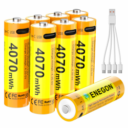 ENEGON 8er Set USB-C Direktladung AA Lithium Akku 4070 mWh 1,5V Konstantspannung mit 1-zu-4 Ladekabel Starke Leistung für Gamecontroller, Smart-Türschlösser, Tastaturen und Mäuse 8 Stück AA-Akkus Angebot bei HelloDeals