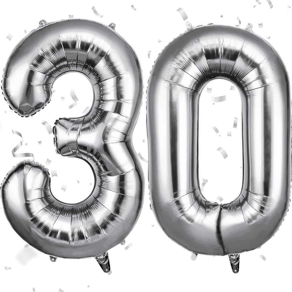 OFFCUP Zahlen Luftballon 30 Geburtstag Silber, Folienballon Zahl 30, 40 Zoll Helium Ballons Riesen 101cm Geburtstag Mädchen Junge PartyDeko Ballon Zahl Deko zum Jubiläum Neujahr Hochzeit Silber 30 Angebot bei HelloDeals
