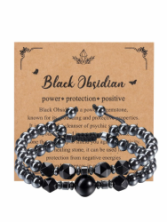 Zysta Hämatit Armband Doppelt Echte Steine Tigerauge/Obsidian Perlenarmband Verstellbar Healing Reiki Energietherapie Glückbringen für Damen Herren Angebot bei HelloDeals