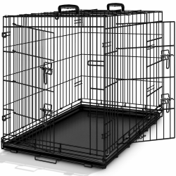 TRESKO Hundekäfig faltbar mit 2 Türen | Transportkäfig Auto | Hundebox mit Bodenschale | Transportbox Drahtkäfig (L 122 x B 74,5 x H 80,5 cm) L 122 x B 75 x H 81 cm Angebot bei HelloDeals