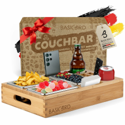 Couchbar Snackbox mit 3X Snackschale - Organizer Tablett - Snackspender - Holz Sofatablett für Sofa, Deko, Couch Bar mit Getränkehalter - Snackbox mit Fächern – Wohnmobilausstattung Angebot bei HelloDeals