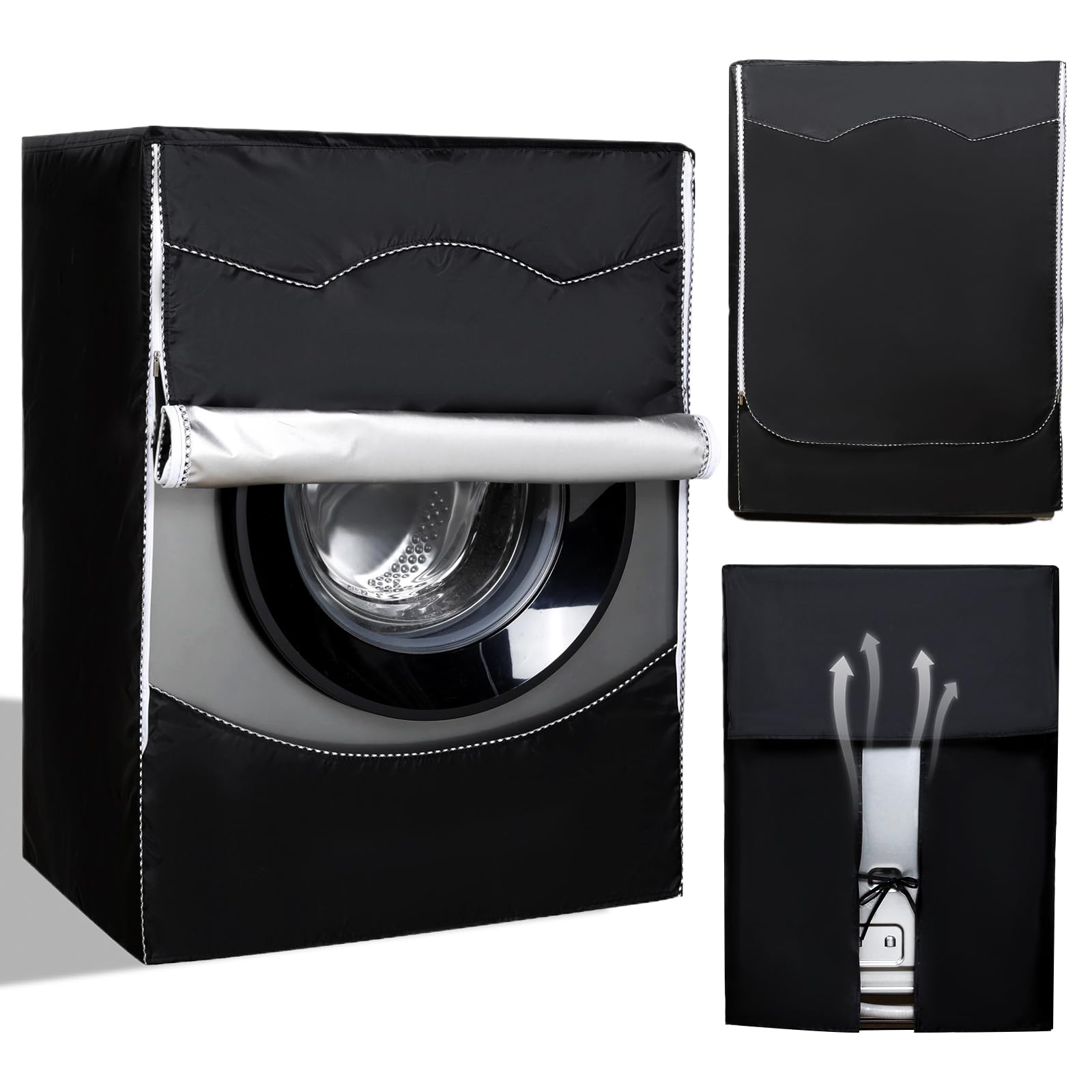 Cozary Waschmaschine Abdeckung Wasserdicht, 420D Oxford Waschmaschinenbezug mit Reißverschluss, UV-Schutz Staubdicht Wasserdicht Abdeckung für Waschmaschine und Trockner 60x65x85 cm Typ A Schwarz Angebot bei HelloDeals