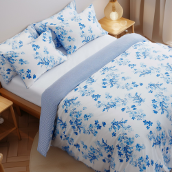 Bettwäsche 240x220 Set Aus Baumwolle Reversible Streifen Blumen Blau Weiß Bettbezugen (240 x 220 + 2 (65 x 65) 240x220 + 2(65x65) Blau Angebot bei HelloDeals
