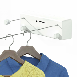 Doppelte Ausziehbare Wäscheleine, Wandmontierte Wäschespinne für Innen- und Außenbereich, Robuste und einziehbare Leine aus Edelstahl, 2 * 4,2 m für Wohnung, Hotel, Wohnheim, Balkon, Waschküche Doppellinie Weiß Angebot bei HelloDeals