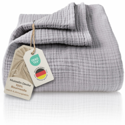 LAYNENBURG Premium Musselin Tagesdecke 150x200 cm - 100% Baumwolle - extraweiche, leichte Sommerdecke als Kuscheldecke, Bett-Überwurf, Baumwolldecke, Couch-Überwurf - warme Sofa-Decke (Grau) 150x200 cm Grau Angebot bei HelloDeals