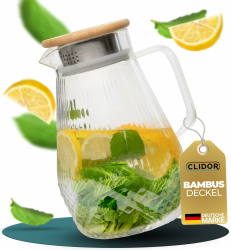 Wasserkaraffe - 1,5 Liter, verstärkte Glasstärke, Karaffe für Heiß- & Kaltgetränke geeignet, Tropffreier Ausguss, moderne Glaskaraffe, Teekanne Glas, robuste Glaskaraffe mit Deckel (1500ml) Amira Angebot bei HelloDeals