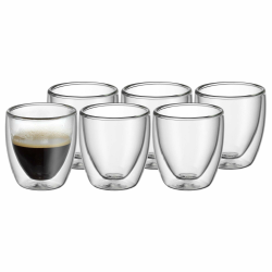 WMF Kult doppelwandige Espressotassen Glas Set 6-teilig, doppelwandige Gläser 80ml, Schwebeeffekt, Thermogläser, hitzebeständiges Espresso Glas 6 Stück (1er Pack) Single Angebot bei HelloDeals