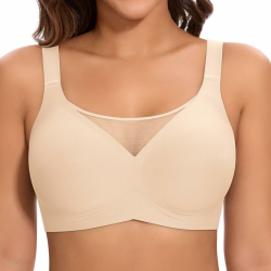 BH Damen ohne Bügel Große Brüste Starker Halt Bügelloser Push Up Seitenträger BH Nahtloser Bequem Klassische Soft T Shirt Bra Gepolstert Mesh Bralette Flacher V Beige XXL Angebot bei HelloDeals