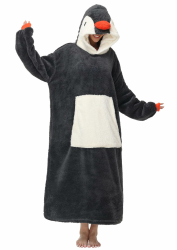 LATH.PIN Übergroße Decke Hoodie Sweatshirt Oversized Kapuzenpullover Hooded Blanket Warme Plüsch Pullover mit Kapuze Langarm für Damen Herren Erwachsene mit Riesige Fronttasche Einheitsgröße Pinguin Angebot bei HelloDeals