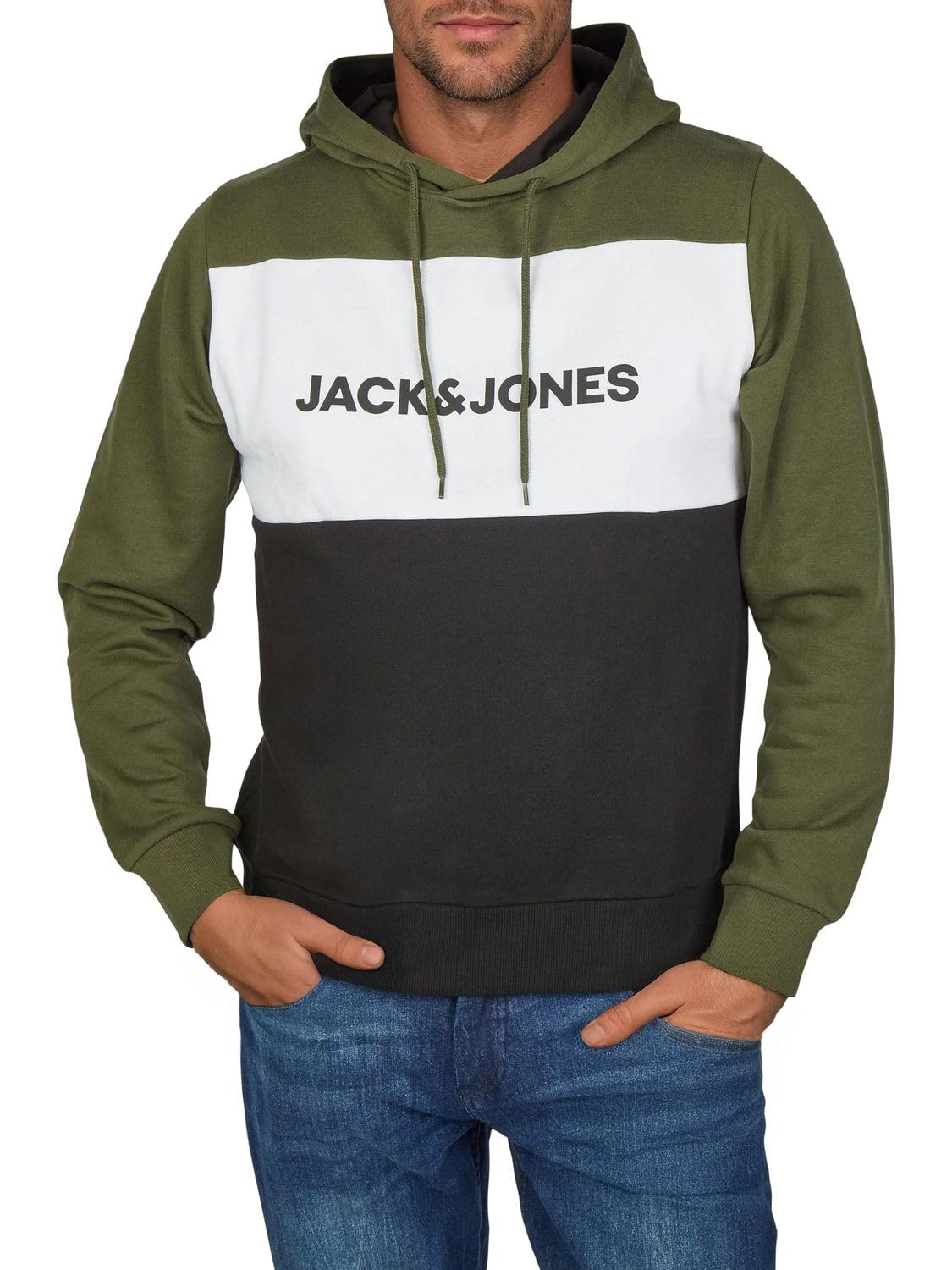 JACK & JONES Hoodie Herren mit Druck JWHLOGO Blocking Regular Fit Plus Size Kapuzenpullover Pullover Grün Blau Beige Navy S M L XL XXL 3XL 4XL 5XL 6XL 7XL 8XL 3XL Forest Night Angebot bei HelloDeals