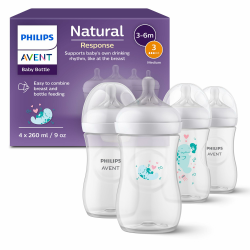 Philips AVENT Natural Response Geschenkset für Babys: 4 Natural Response Babyfläschchen (260 ml) mit T3 Saugern (ab 1 Monat), SCY903/61 Blau 1 stück (4er Pack) Angebot bei HelloDeals